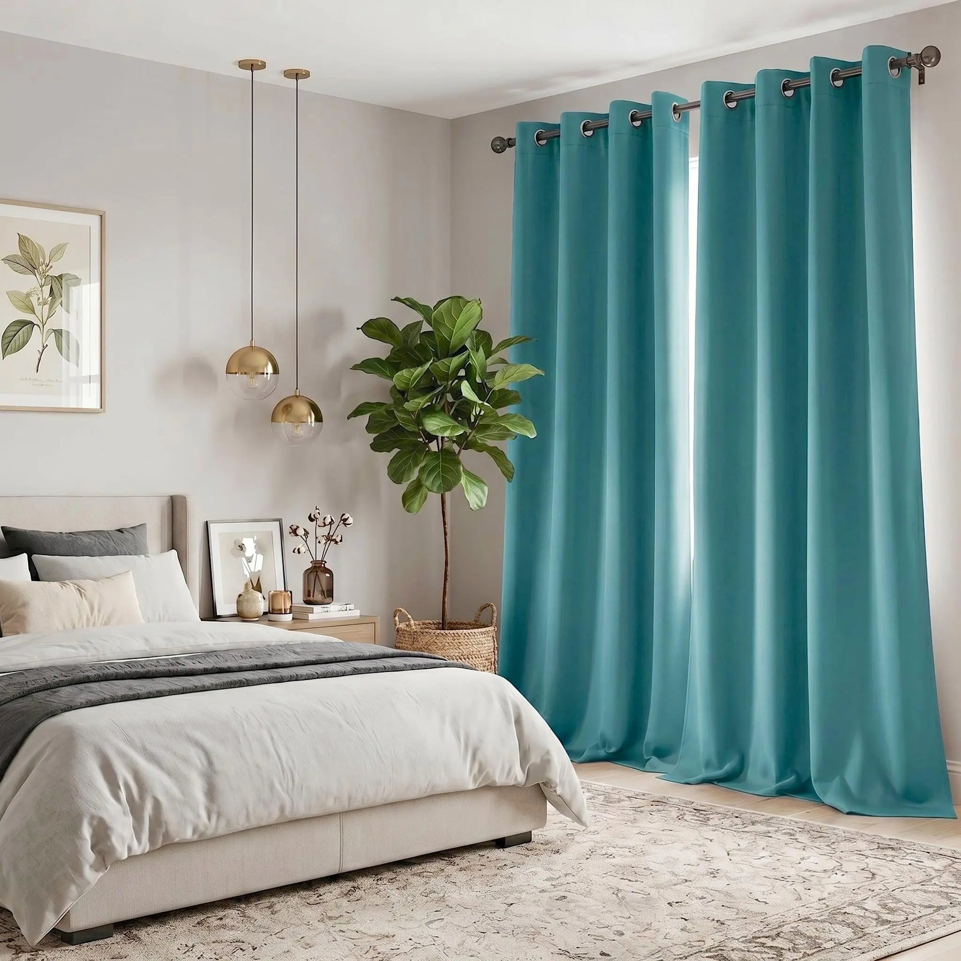 2-Panel 52"X84" Solid Full Blackout Grommet Curtains, Light-Blocking Window Drapes for Home Decoration, Model FT2599 QF222, Blackout Curtains