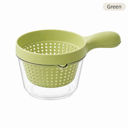 Double-Layer Fruit Drainer Basket with Handle, Macaron Colander Bowl with Transparent Water Container, One-Handed Washing Strainer for Fruits, Vegetables, Berries, Snacks, Kitchen Sink Storage Bowl
