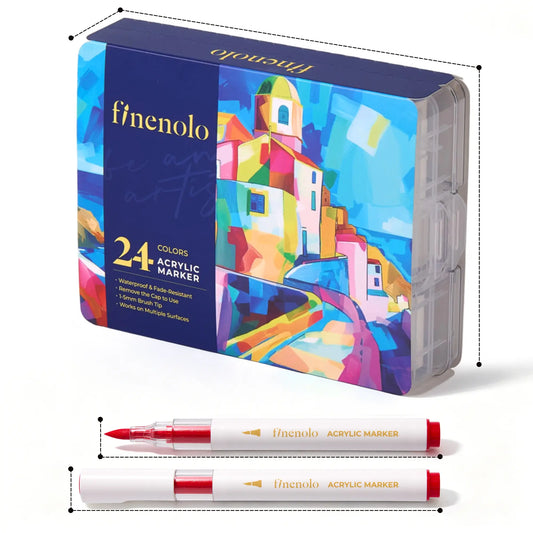 FINENOLO Dual Tip Acrylic Paint Markers Set (24/36/60 Pack) with Portable Stackable Storage Box, Premium Acrylic Paint Pens for Rock Painting, Fabric, Ceramic, Wood, Canvas, DIY Crafts Art Supplies