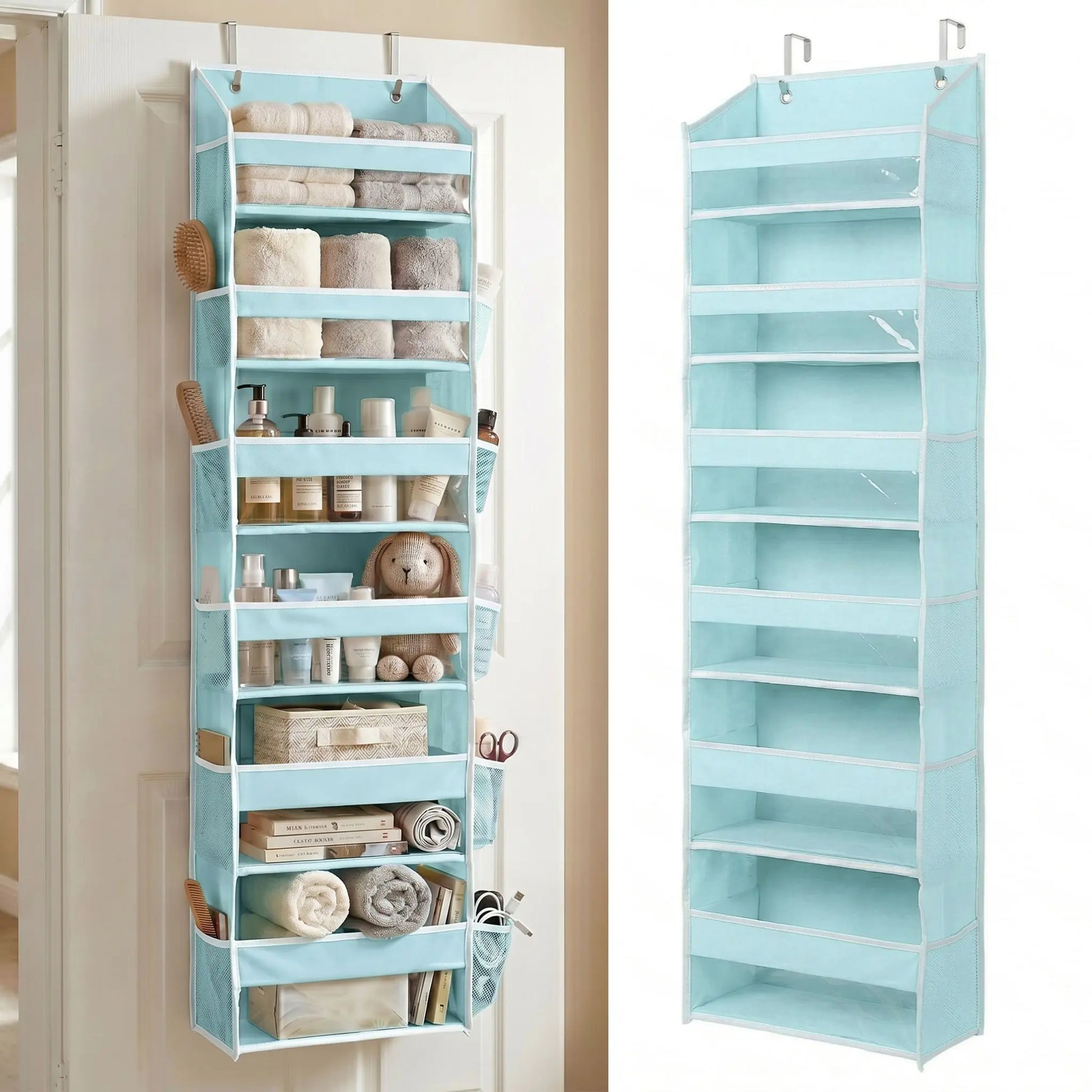 HOMELUX THEORY Heavy Duty over Door Organizer with Multi-Size Pockets & 12 Extra Mesh Side Storage Stable Anti-Tilt Non-Woven Fabric Heavy Weight Capacity