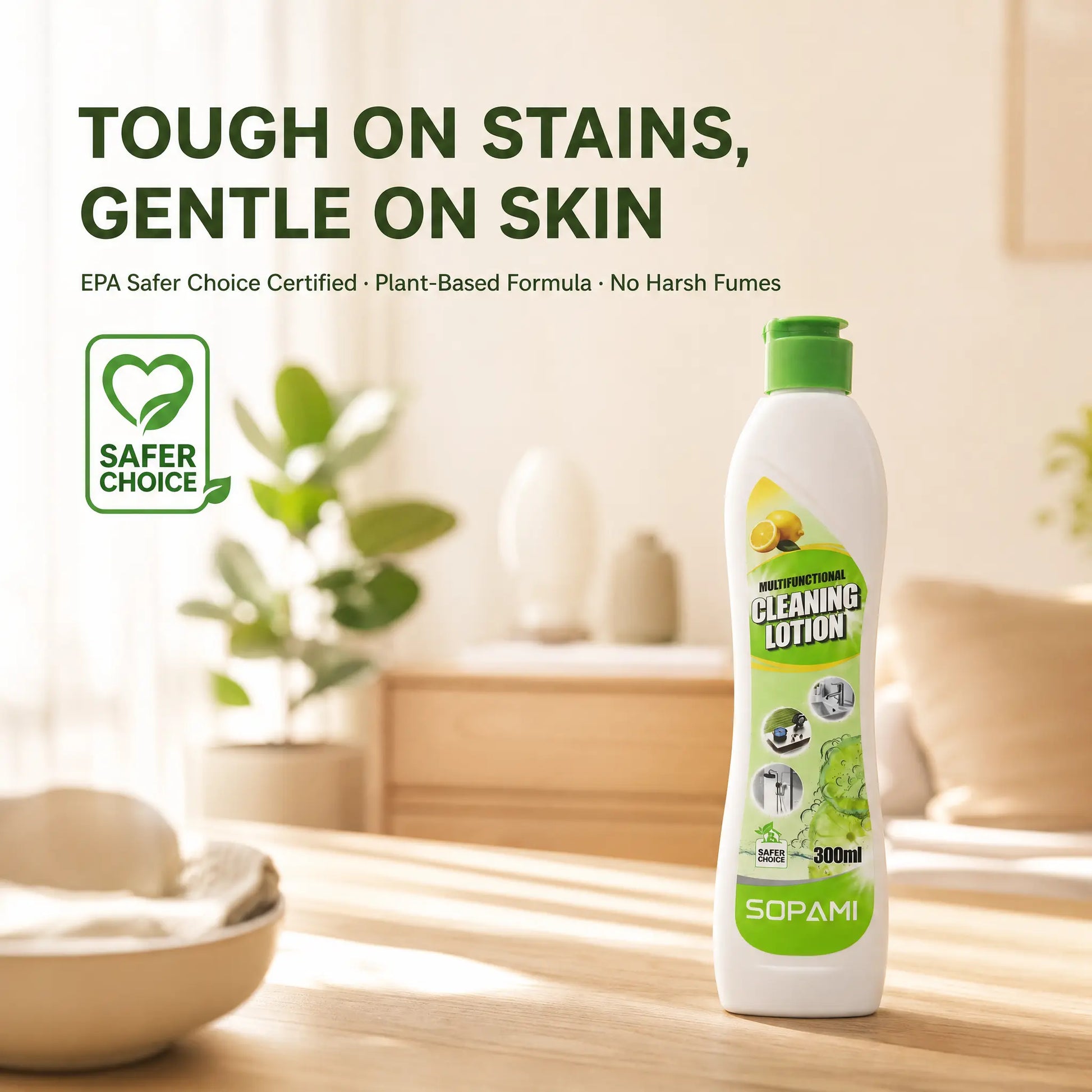 SOPAMI Multifunctional Cleaning Lotion 300Ml Creamy No Scratch Formula Removes Tough Stains Suitable for Kitchen Bathroom Metal and Ceramic Surfaces Gentle on Skin