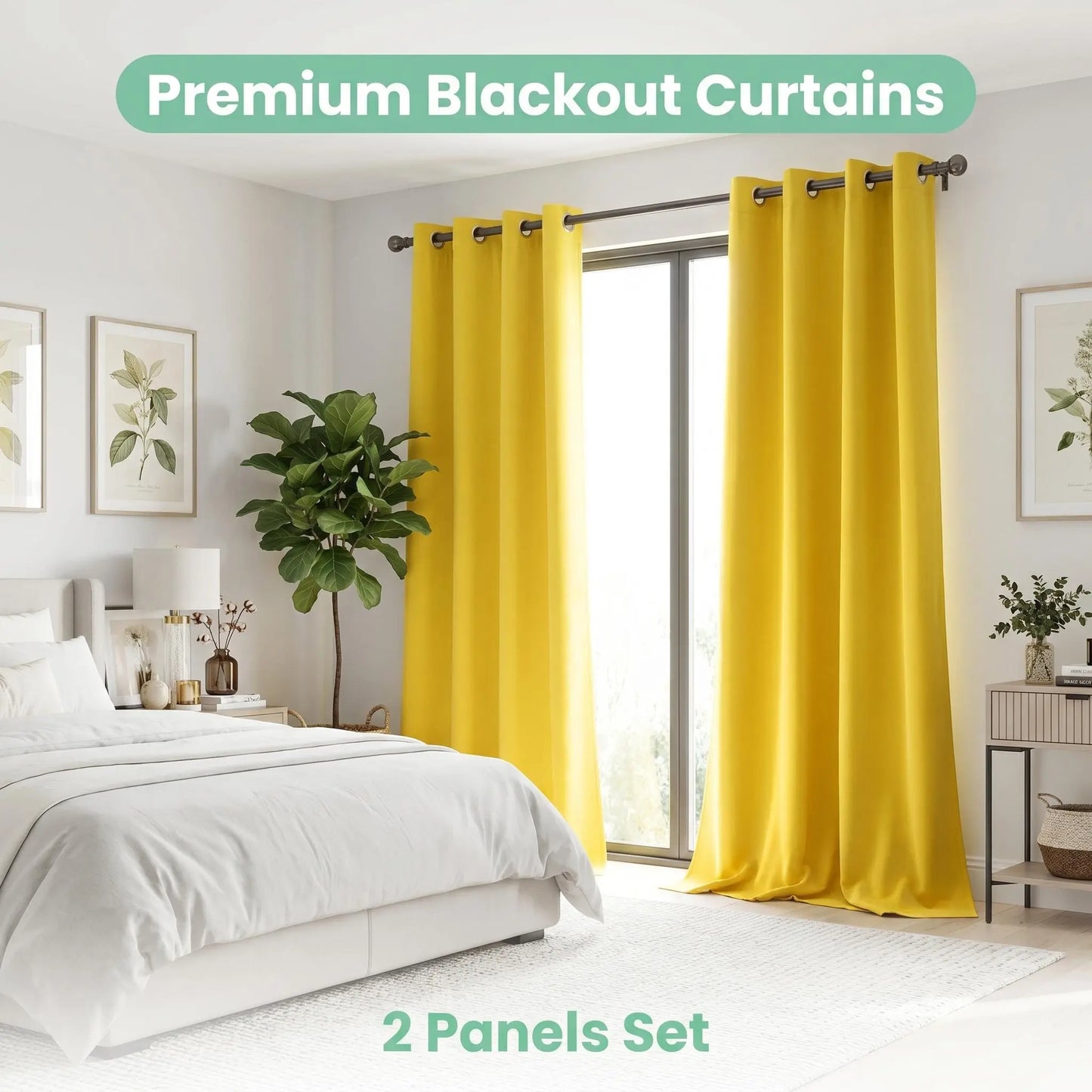 2-Panel 52"X84" Solid Full Blackout Grommet Curtains, Light-Blocking Window Drapes for Home Decoration, Model FT2599 QF222, Blackout Curtains