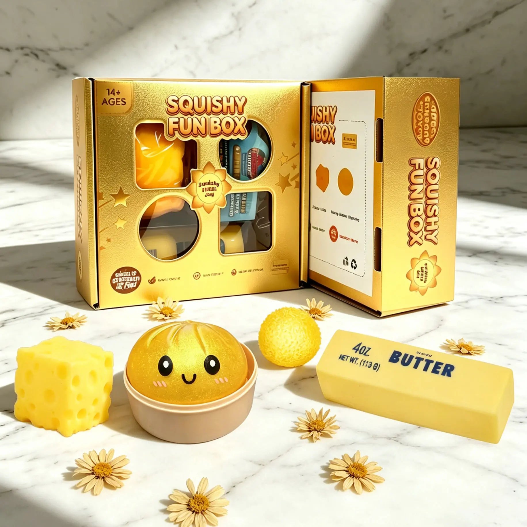 Golden Set 4-Pack Soft Squishy Toys, Mixed Slow & Fast Rebound Silicone Toys, Assorted Styles, Perfect Gifts for Kids' Day, Father'S Day, Teacher'S Day, Birthdays & Parties Summerwins