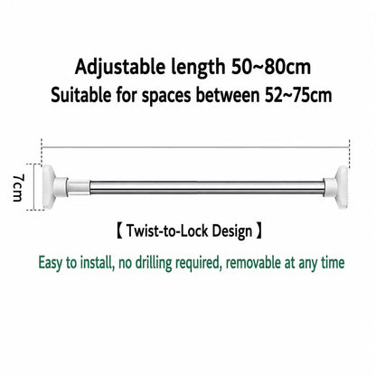 Adjustable No-Drill Wardrobe Rod, Telescopic Clothes Drying Rod, Available in Two Sizes, Rust-Proof Hanger, Suitable for Bathrooms, Shelves, and Wardrobes.