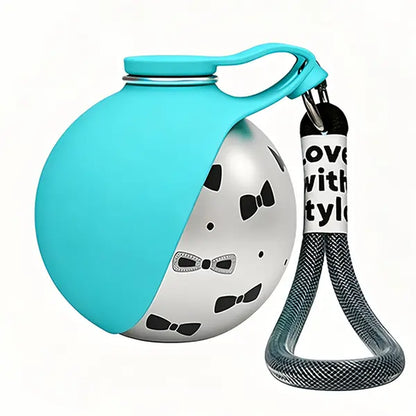 Ihubei Pet Water Bottle with Food-Grade Silicon Foldable Bowl 304 Stainless Steel Spherical Dog Hydration round Bottle Travel Dogs/Cats Water Dispenser Puppy Water Feeding Sphere Bottle for Walk Hiking Stylish Addorable Design Cute 285Ml#Summervibes