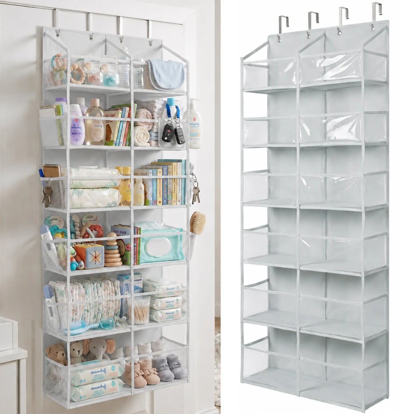HOMELUX THEORY Heavy Duty over Door Organizer with Multi-Size Pockets & 12 Extra Mesh Side Storage Stable Anti-Tilt Non-Woven Fabric Heavy Weight Capacity